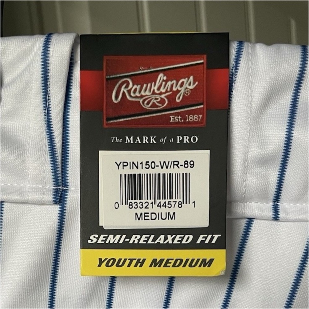 Rawlings Baseball Pants Youth Medium Unisex White/Blue Pinstripe Semi-Relaxed